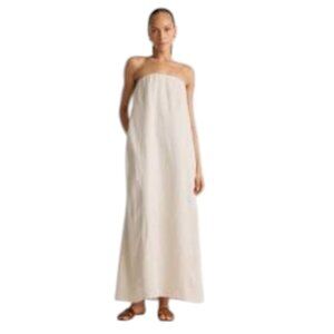 Quince Cream/Tan Linen Maxi Dress